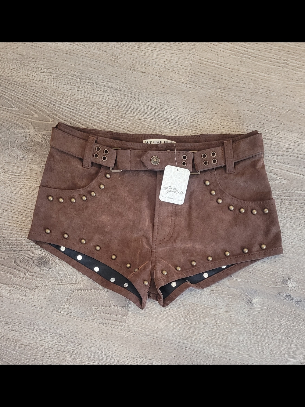 Free People Brown Suede Studded High-Waist Shorts Size 27"